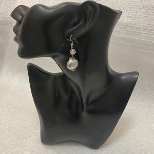 Antique Finish Silver Grey Drop Pearl & Crystal Earrings